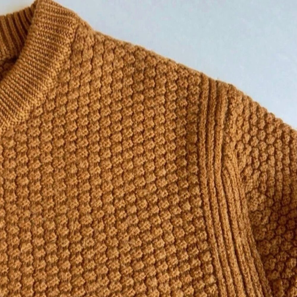 Sandro Mustard Brown Wool Blend Crew Neck Chunky Knit Sweater Women’s Size M - Picture 5 of 7